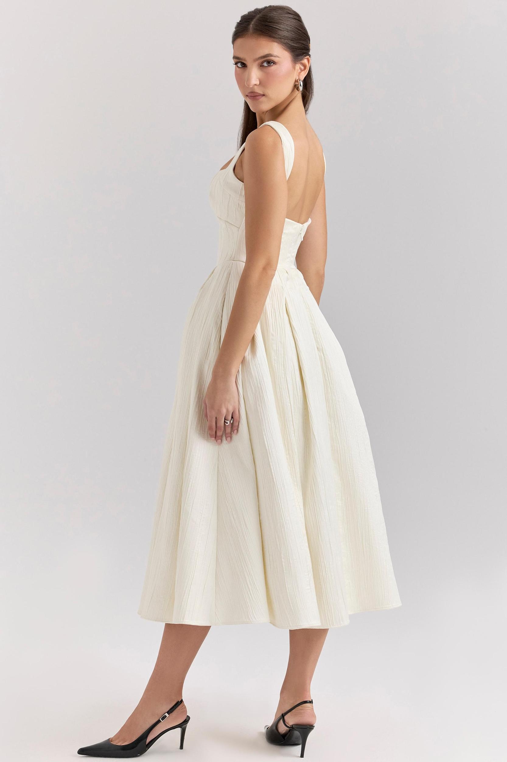 Isabeau  ivory textured satin corset midi dress Product Image