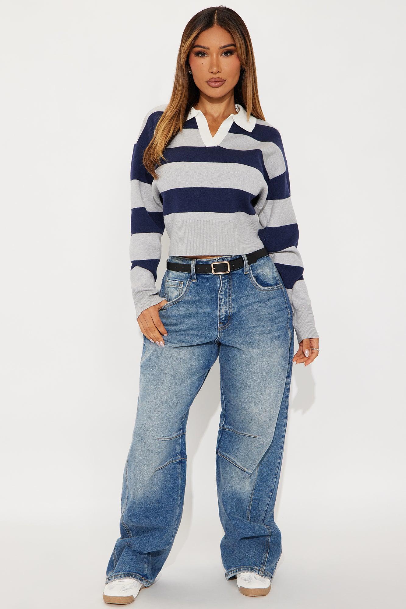 Stripes On Stripes Polo Sweater - Grey/combo Product Image