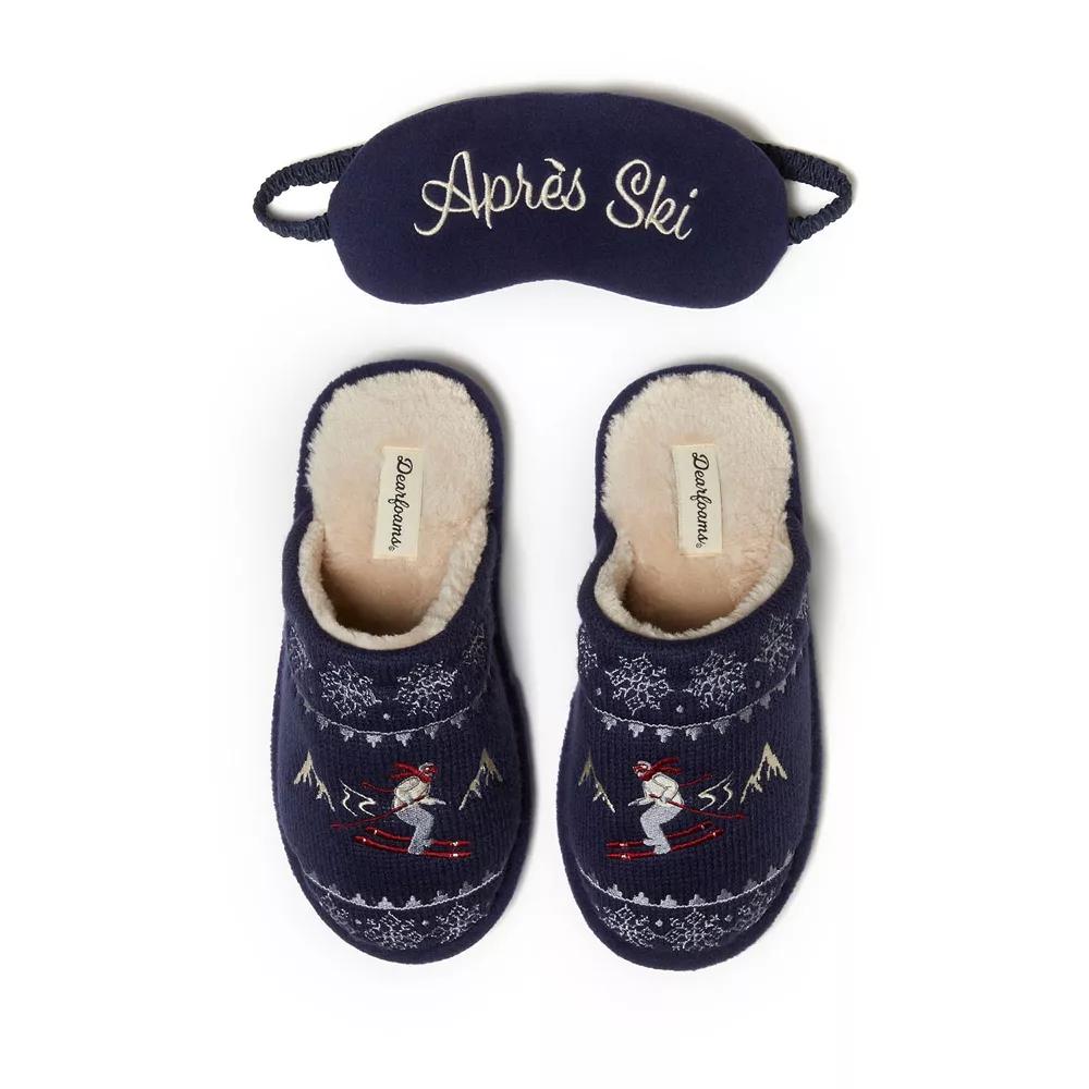 Dearforms Women's Novelty Holiday Knit Scuff Slippers and Eyemask, Size: Small, Peacoat Product Image