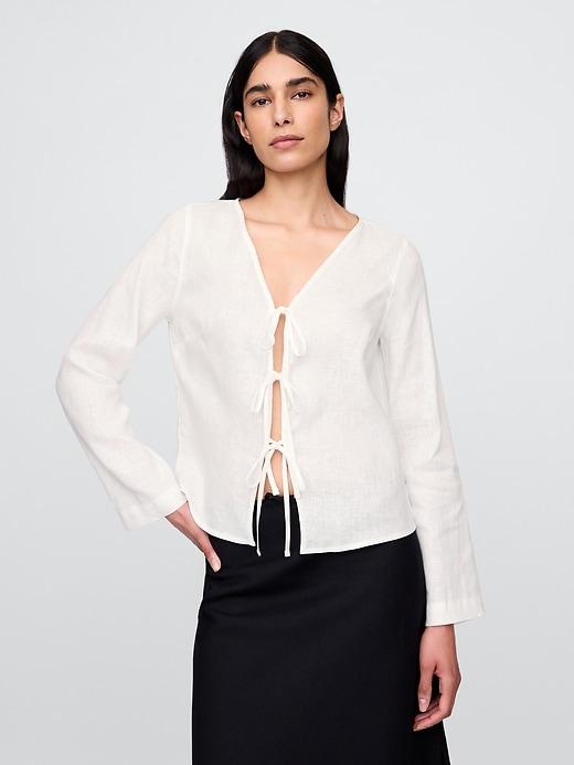 100% Linen Tie-Front Shirt Product Image
