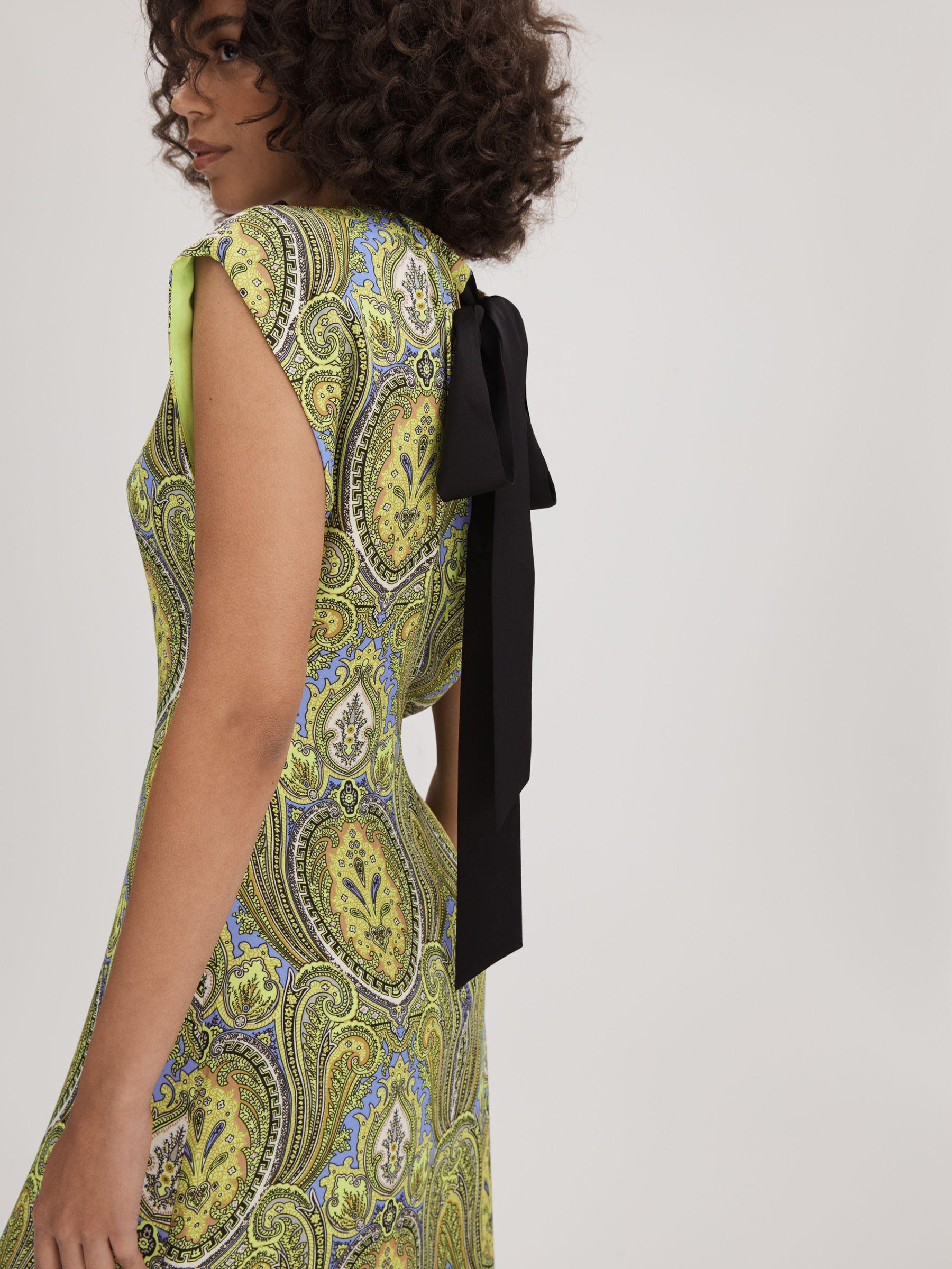 Florere Printed Tie Back Midi Dress in Lime/Green Product Image