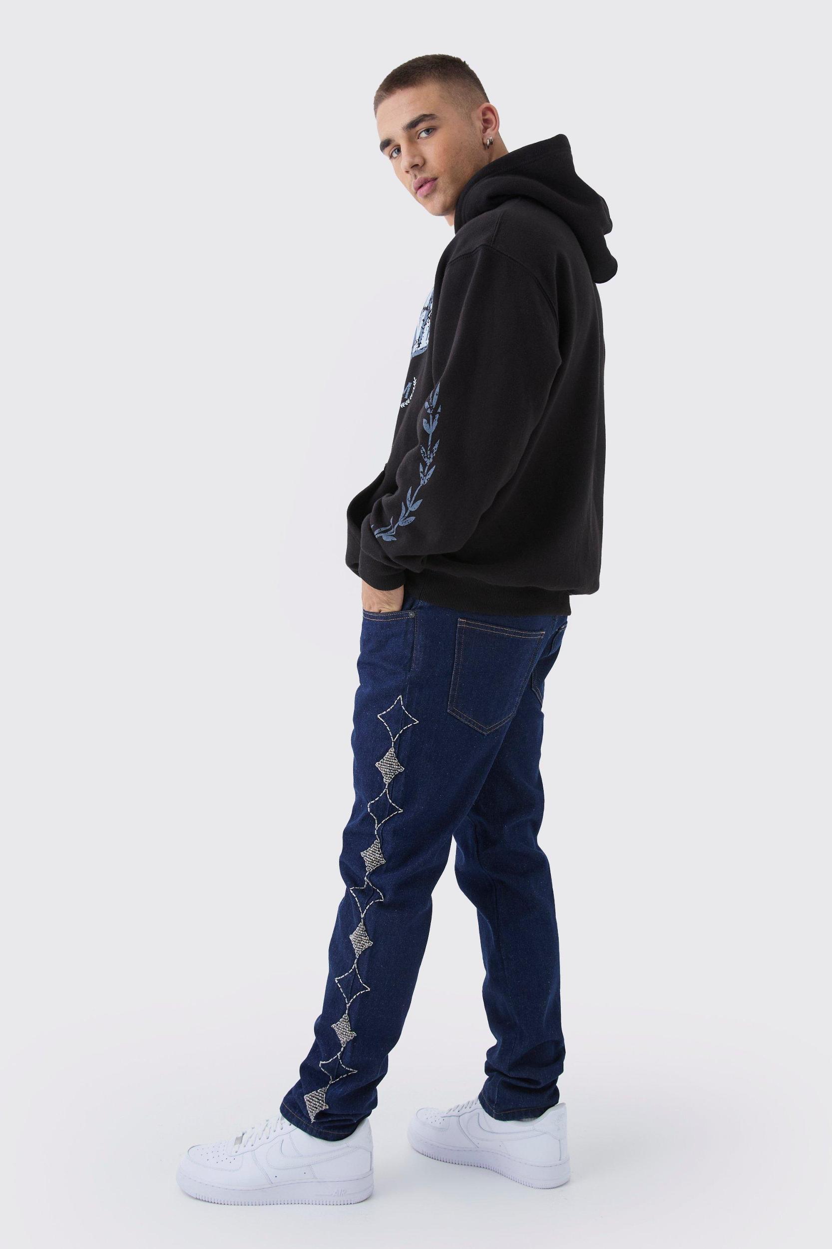 Slim Rigid Star Embellished Jeans | boohooMAN USA Product Image