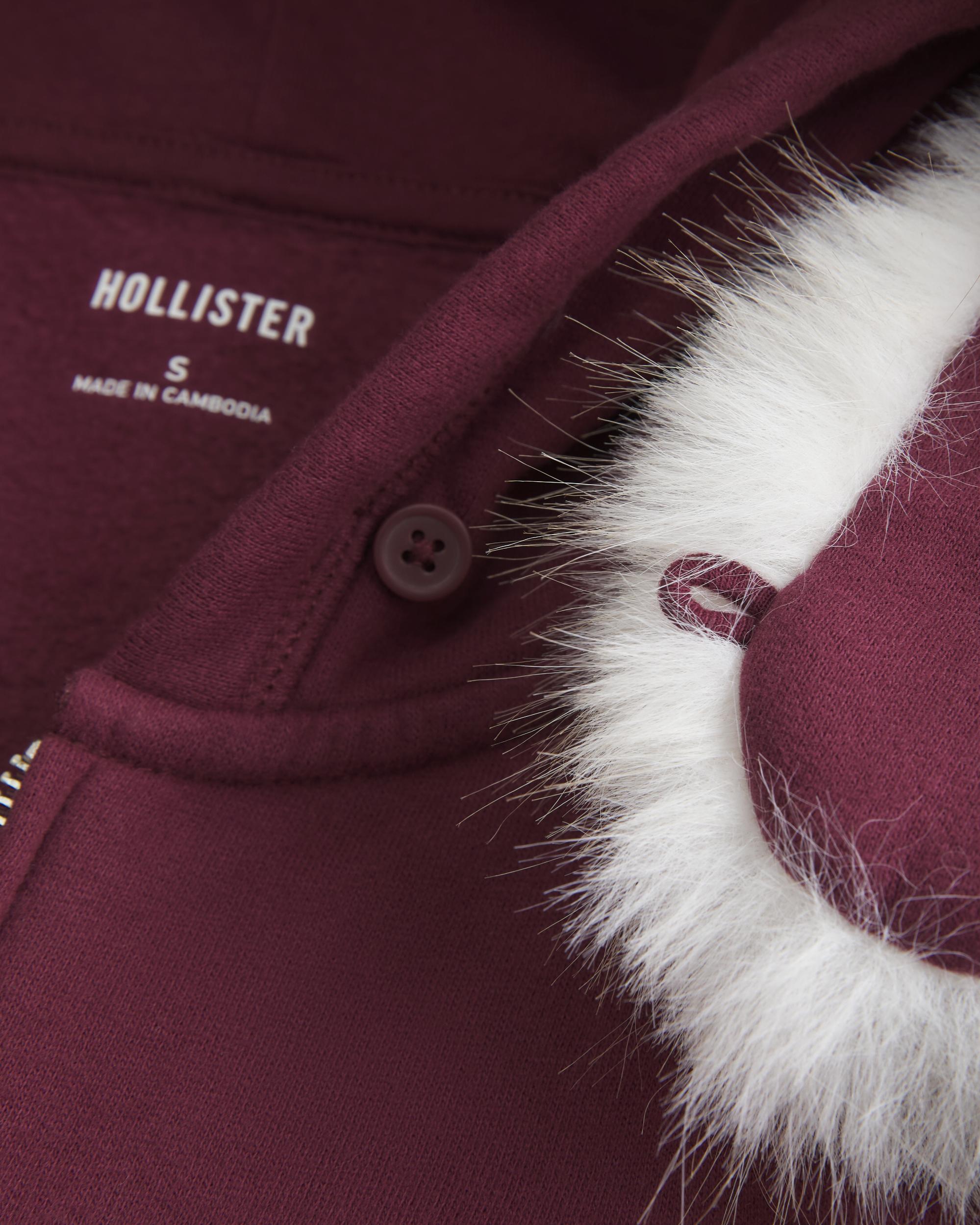 Faux Fur Trim Zip-Up Hoodie Product Image