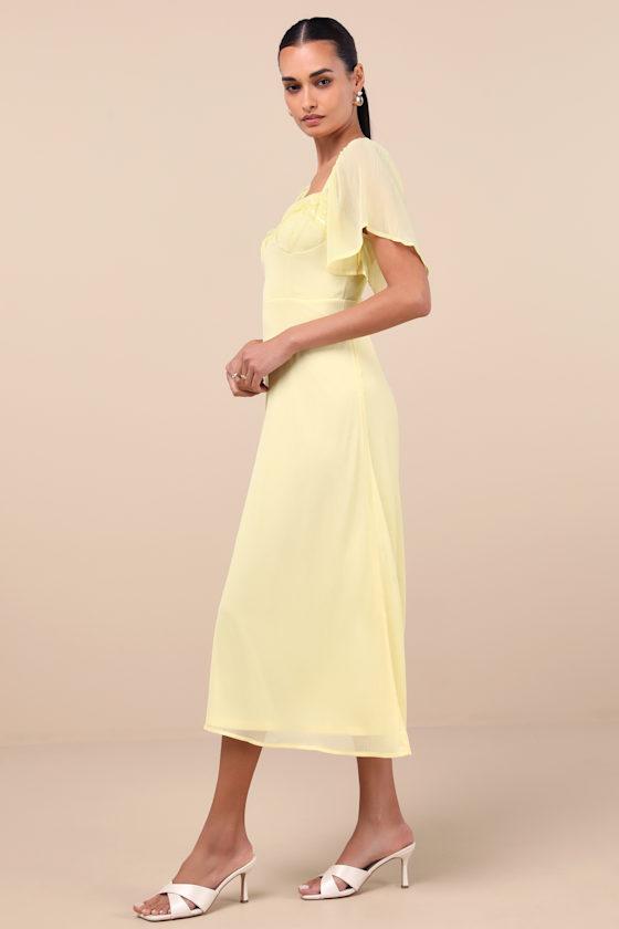 Valla Light Yellow Flutter Sleeve Midi Dress Product Image