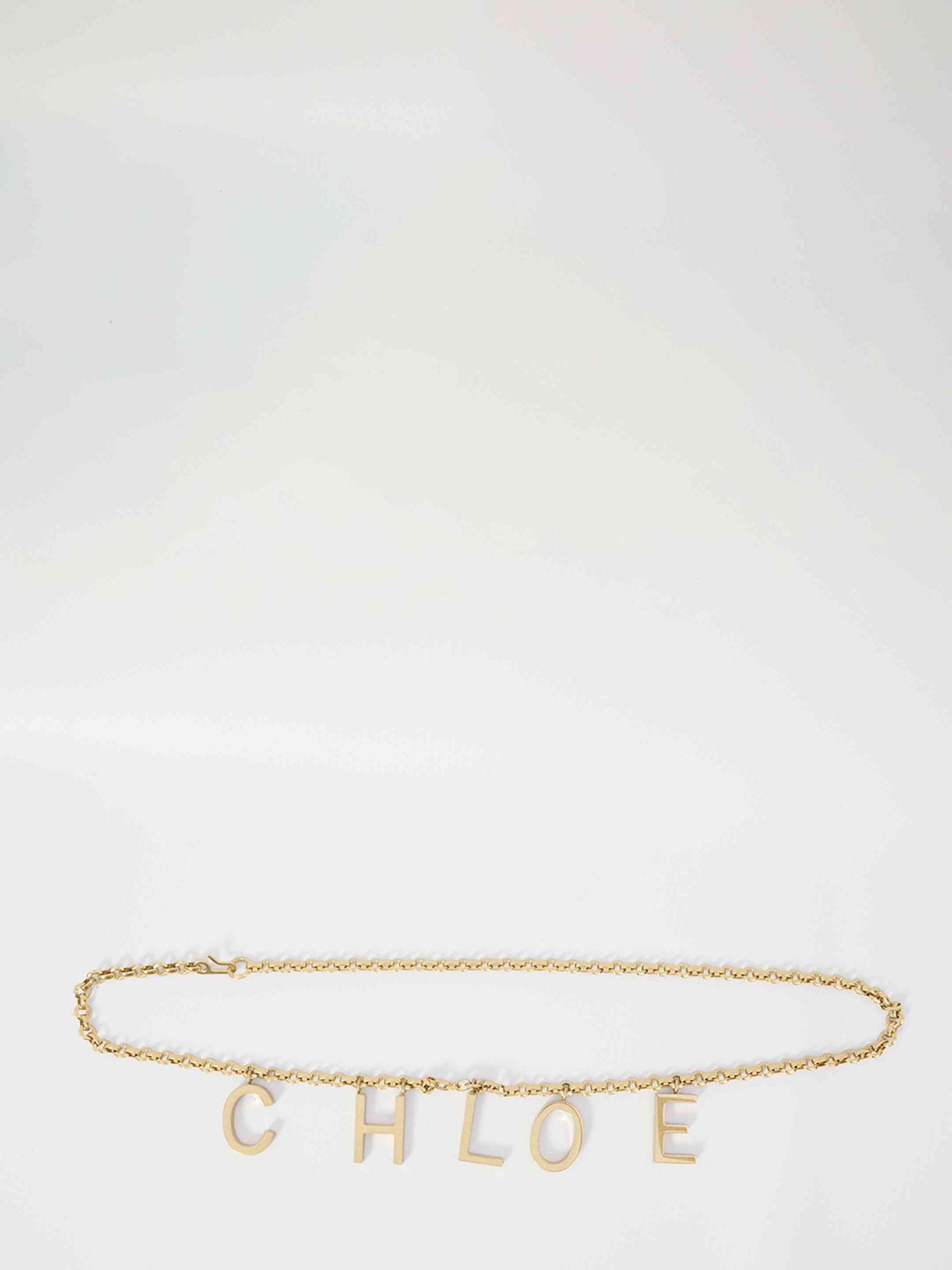 CHLOÉ Metallic Belt With Adjustable Hook Closure And Logo Lettering Charm In Brass Woman In Gold Product Image