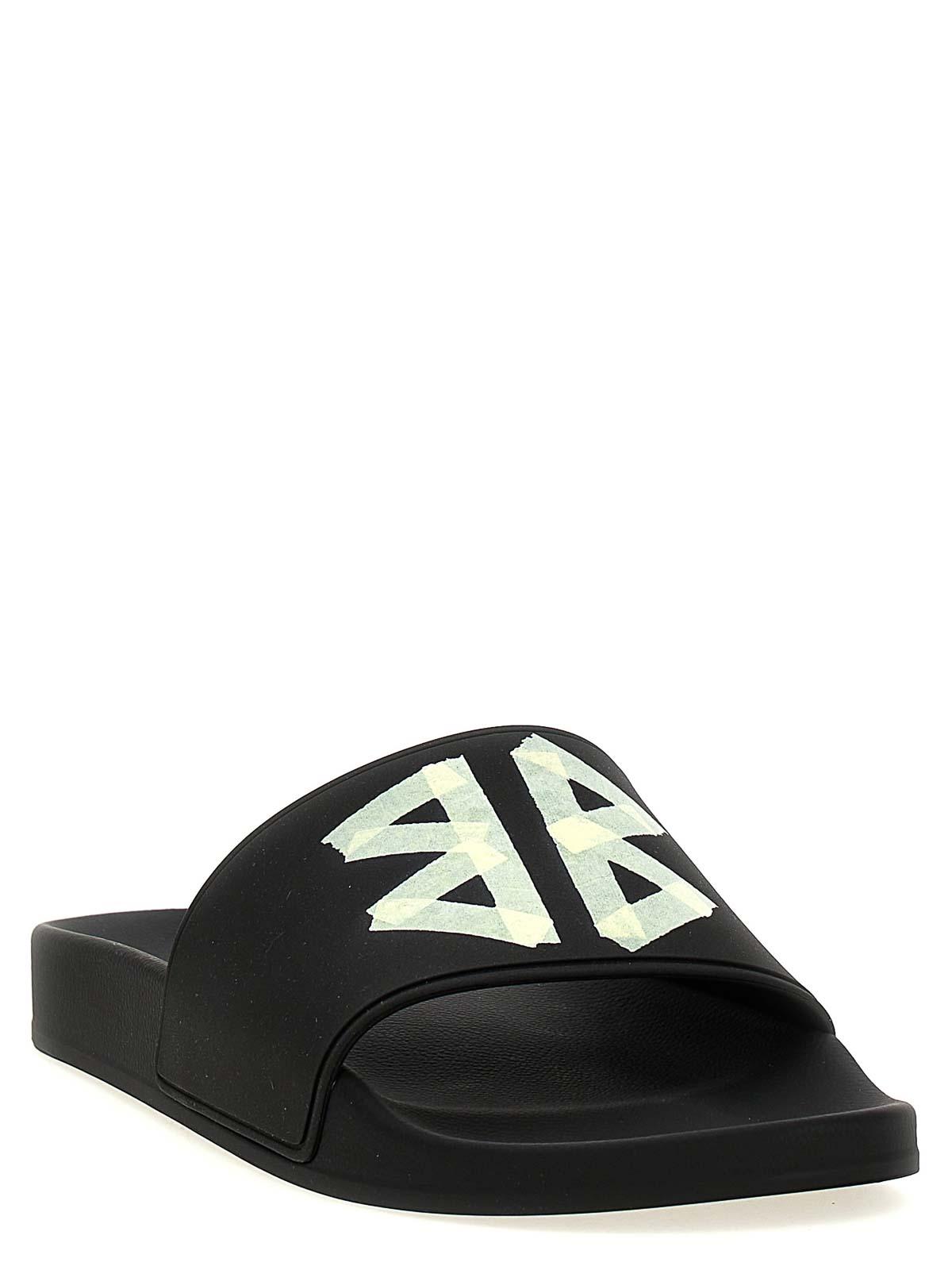 BALENCIAGA Black Sandals With Maxi Contrasting Logo In Tech Fabric Man In Multicolor Product Image