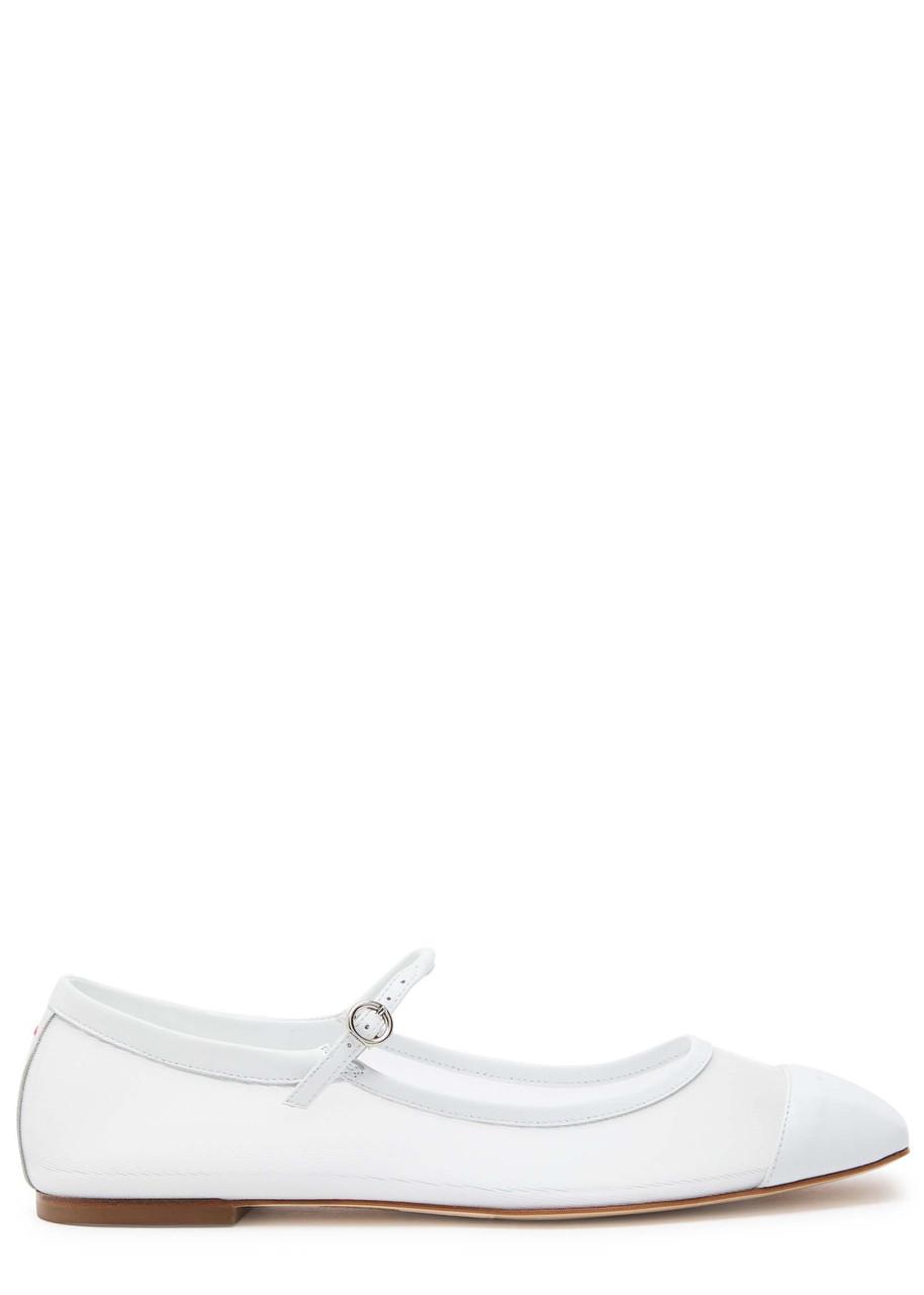 AEYDE Round Toe Ballerina Shoes With Contrast Piping In White Product Image