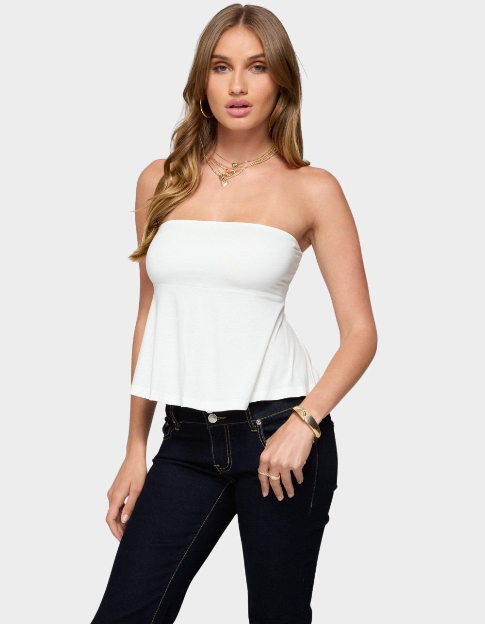 EDIKTED Beaux Strapless Babydoll Top - WHITE Product Image