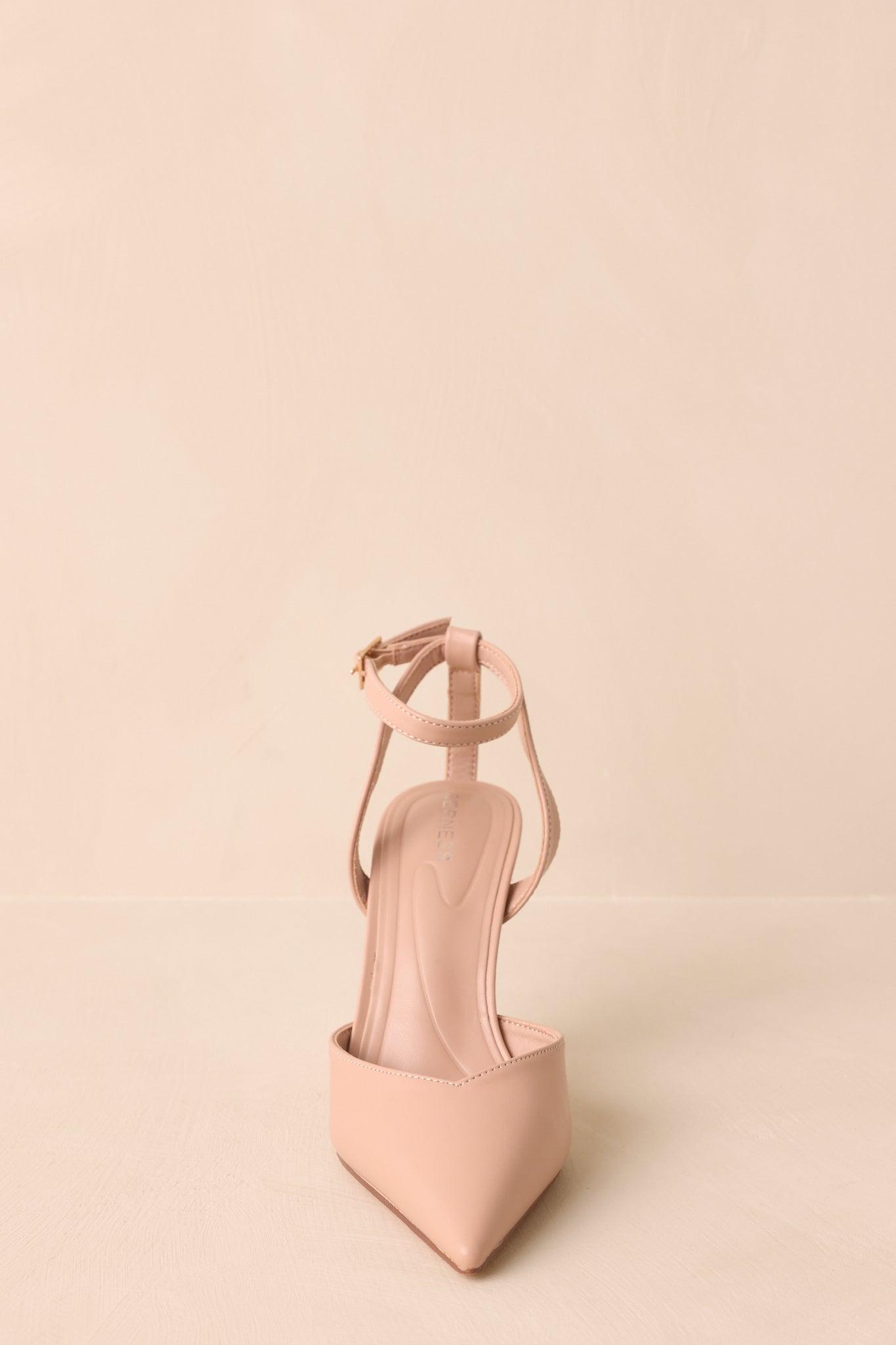 Have It Your Way Beige Faux Leather Pointed Toe Ankle Strap Heels Product Image