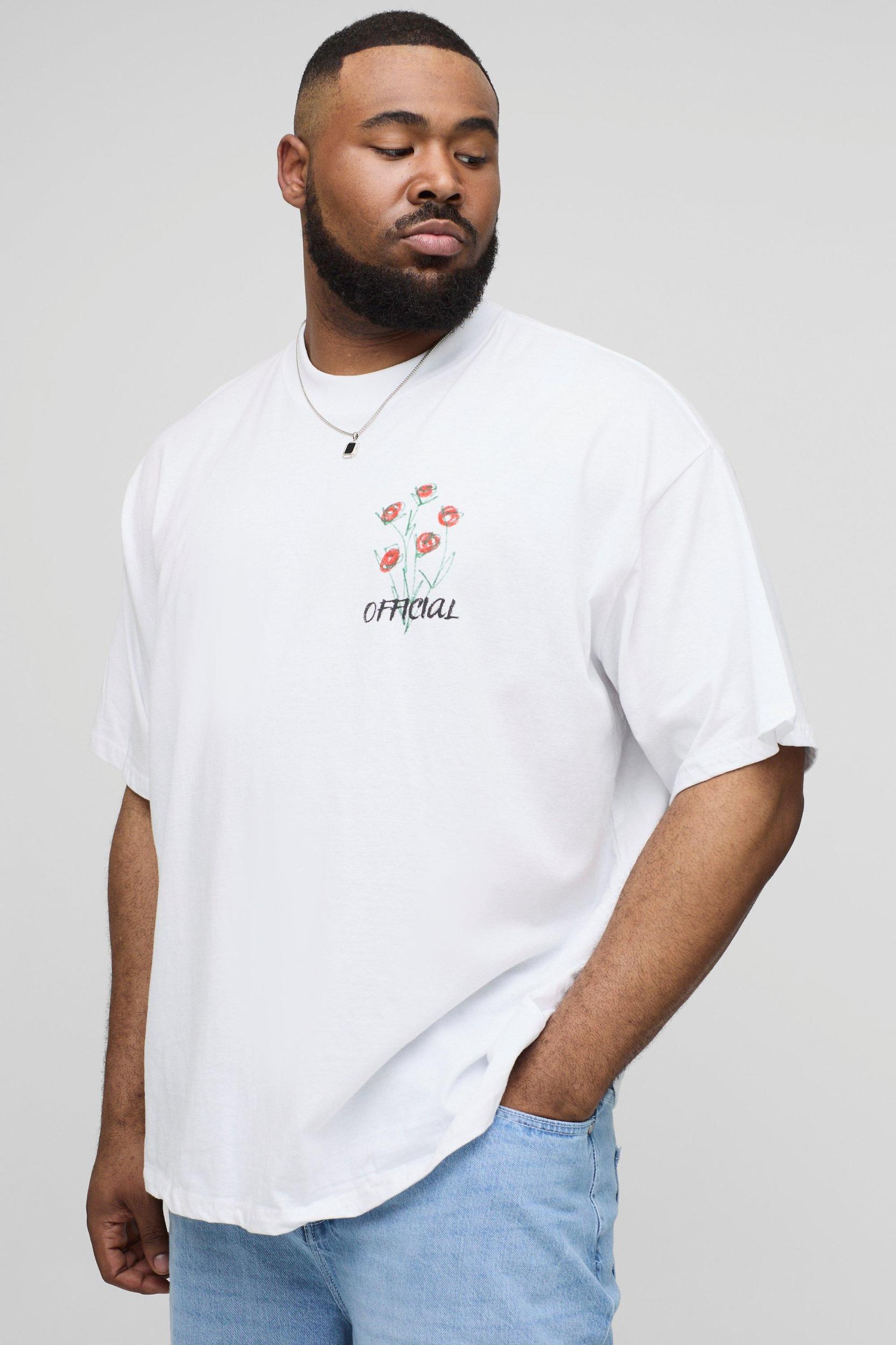Plus Oversized Extended Neck Doodle Floral Print T-Shirt | boohooMAN USA Product Image