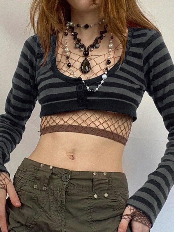 Super Crop Long Sleeve Striped Knit Top Product Image