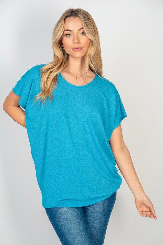 Short Sleeve Dolman Top in Turquoise Product Image