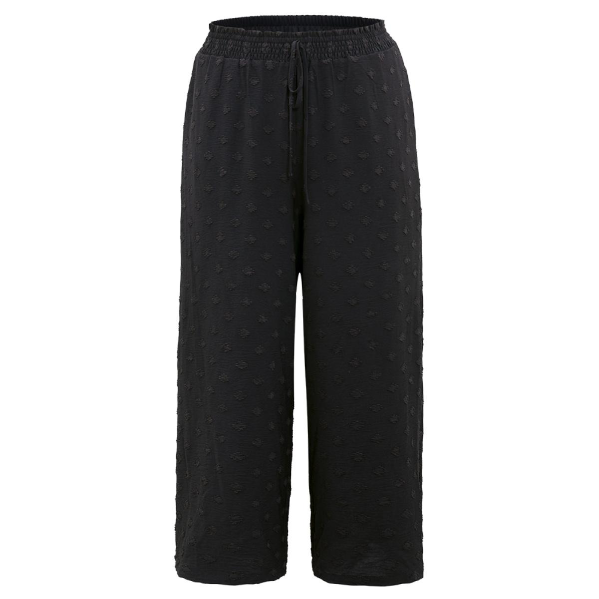 Plus Size Plain Textured Paperbag Waist Ties Pants Women Black Casual Straight Leg High Rise Dailywear Pants BloomChic 10/M Product Image