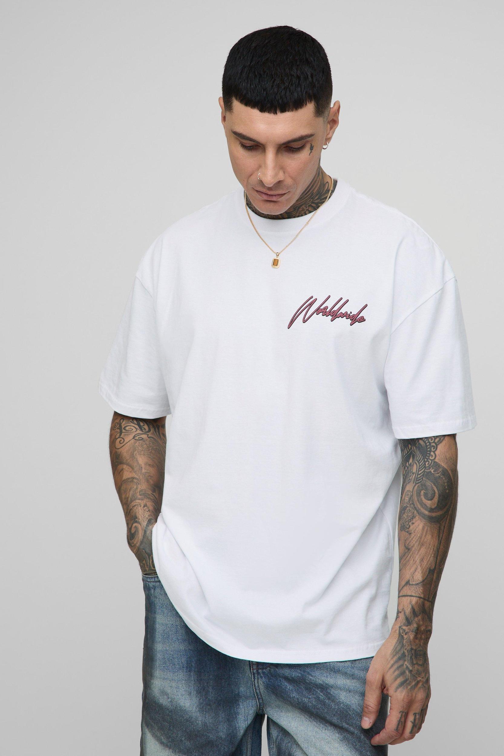 Tall Worldwide Beach Retro Print Regular Fit T-Shirt | boohooMAN USA Product Image