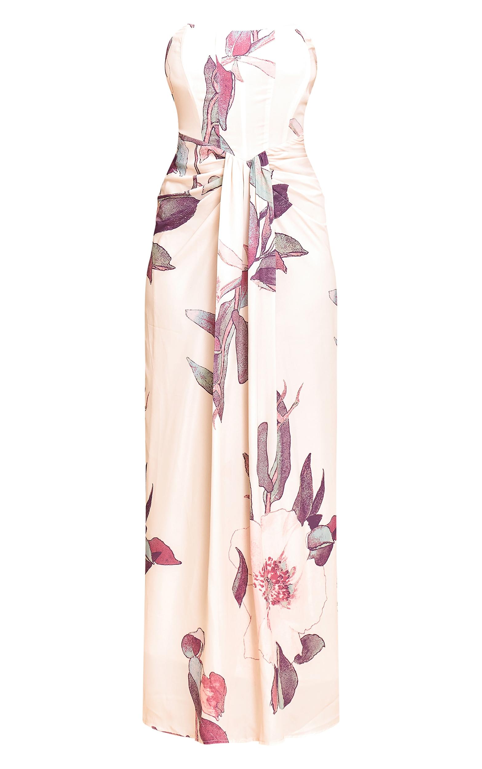 Stone Floral Bandeau Corset Drape Detail Maxi Dress Product Image