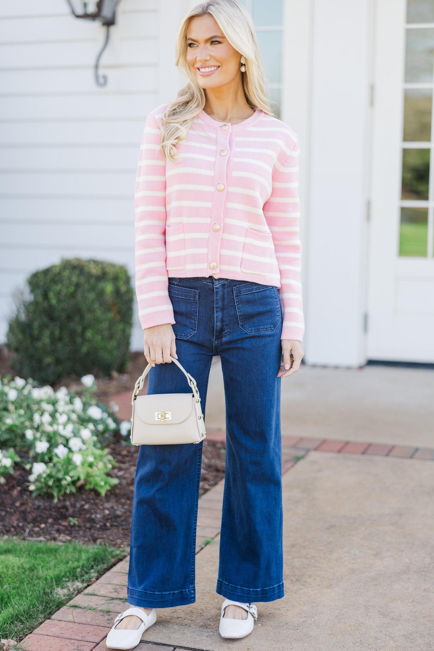 Ready To Go Pink Striped Cardigan Female Product Image