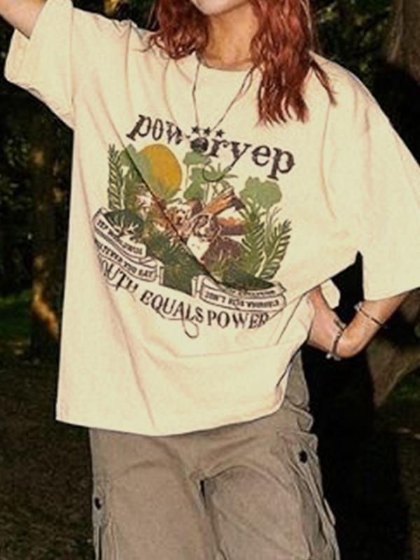 Vintage Dog Print Half Sleeve Oversized Short Sleeve Tee Product Image