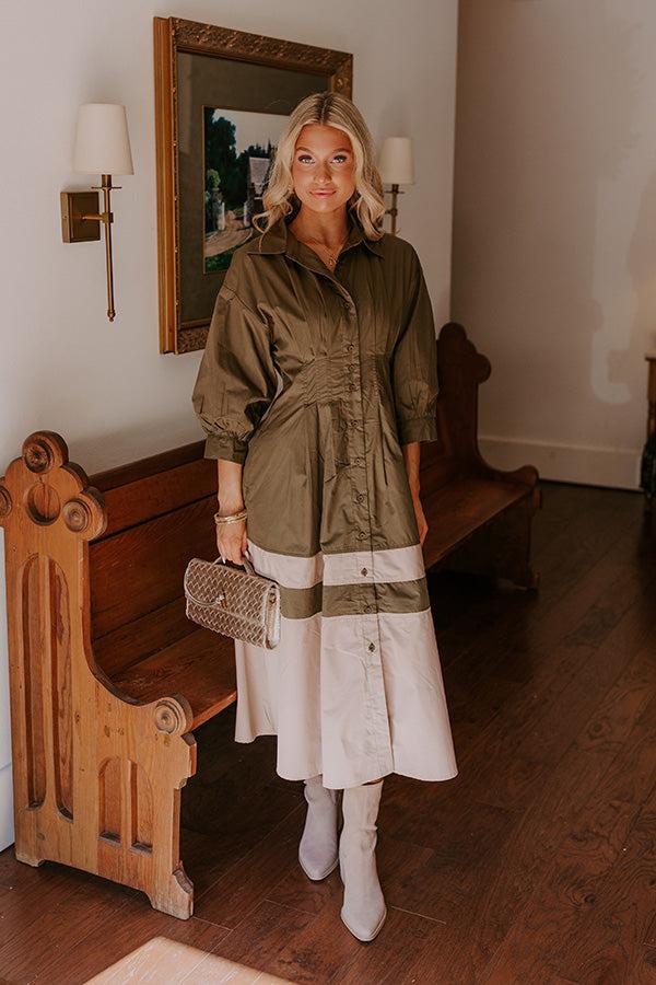 Hopeless Romantic Button Down Midi in Army Green Product Image