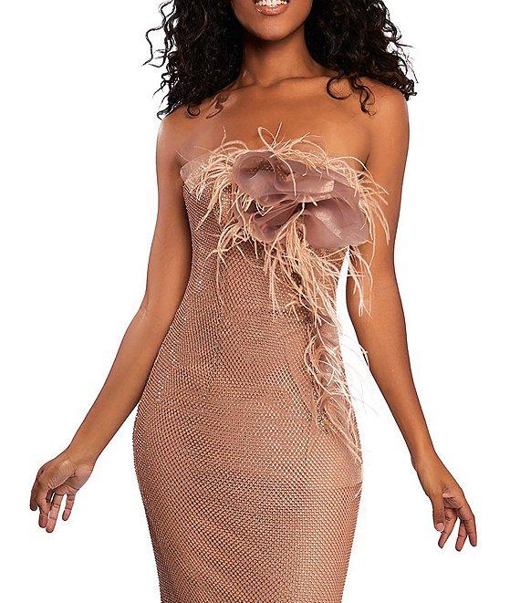 Terani Couture Strapless Sleeveless Feather Embellished Mermaid Gown Product Image