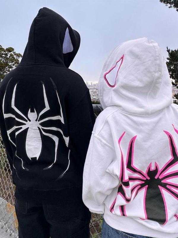 Punk Spider Print Oversized Hoodie Product Image