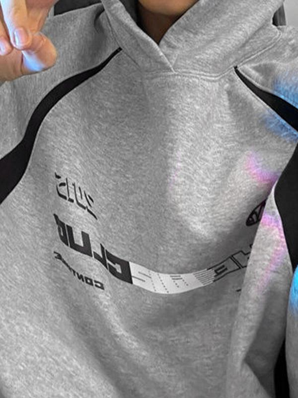 Men's Letter Print Splice Oversized Hoodie Product Image