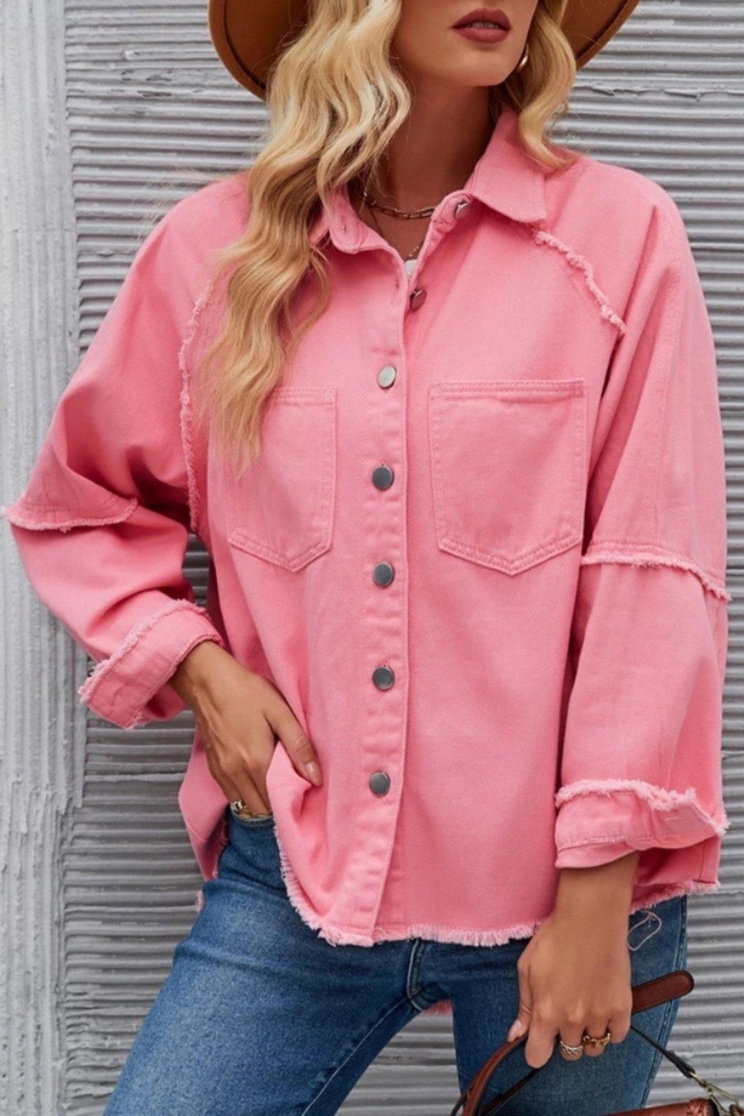 Pop Color Frayed Edge Oversized Denim Jacket Product Image