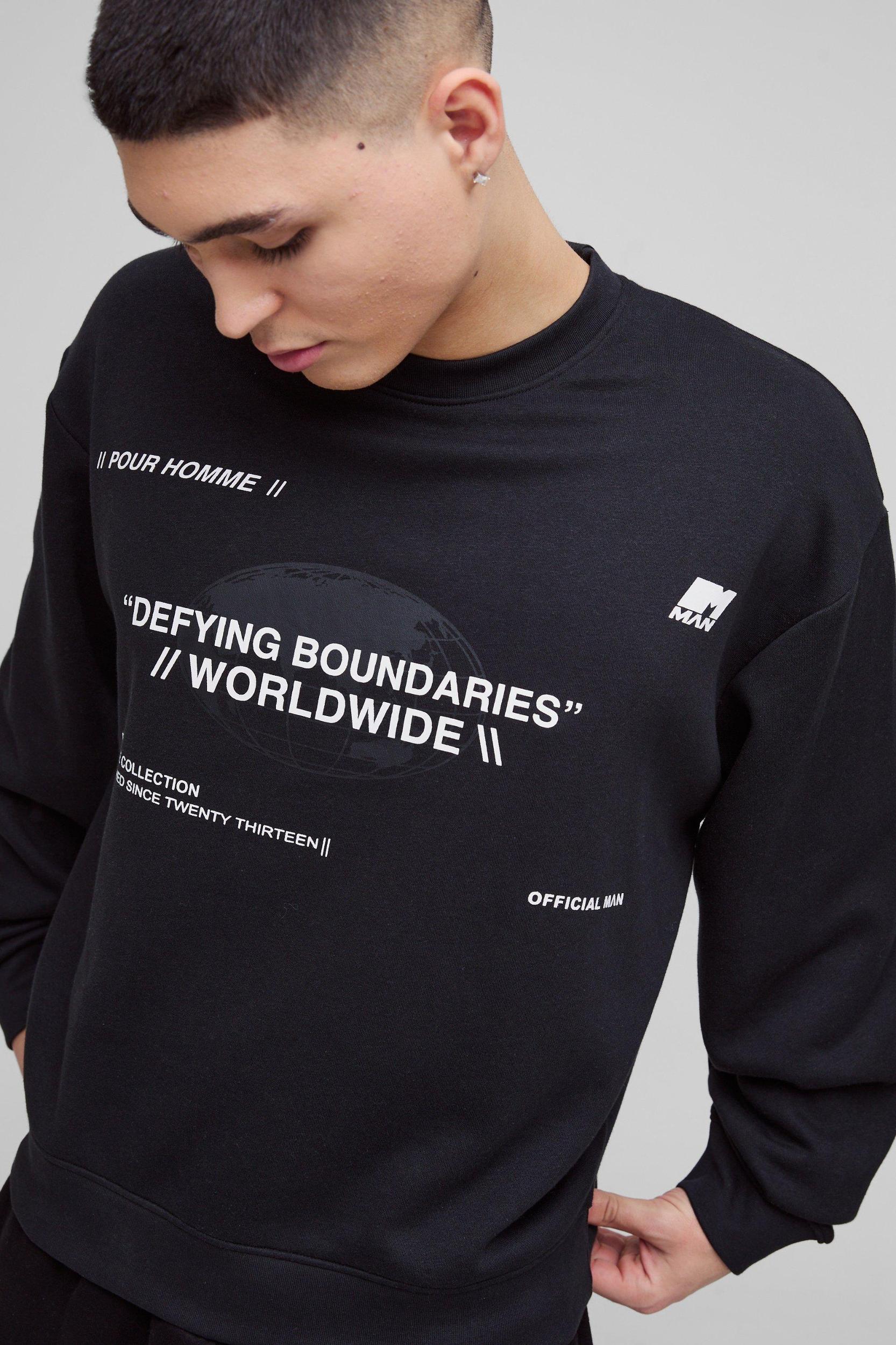 Oversized Boxy Multi Branded Print Sweatshirt | boohooMAN USA Product Image