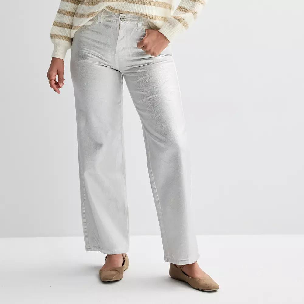 Women's Fourth + Bay Straight-Fit Foiled Denim Pants,  Product Image