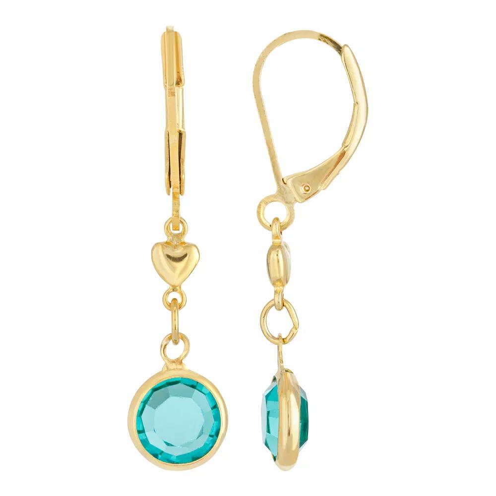 1928 Gold Tone Heart & Simulated Crystal Drop Earrings, Womens, Green Product Image