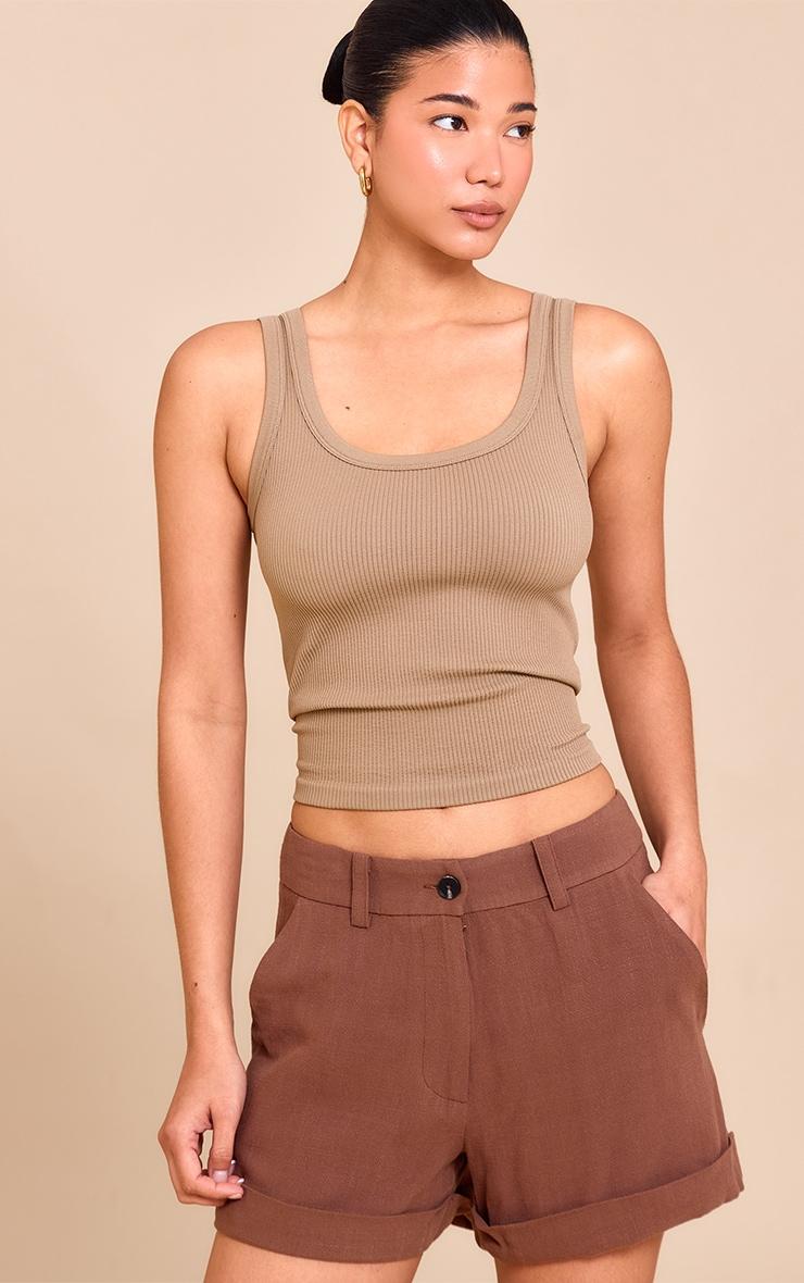 Chocolate Tailored Linen Look Shorts Product Image