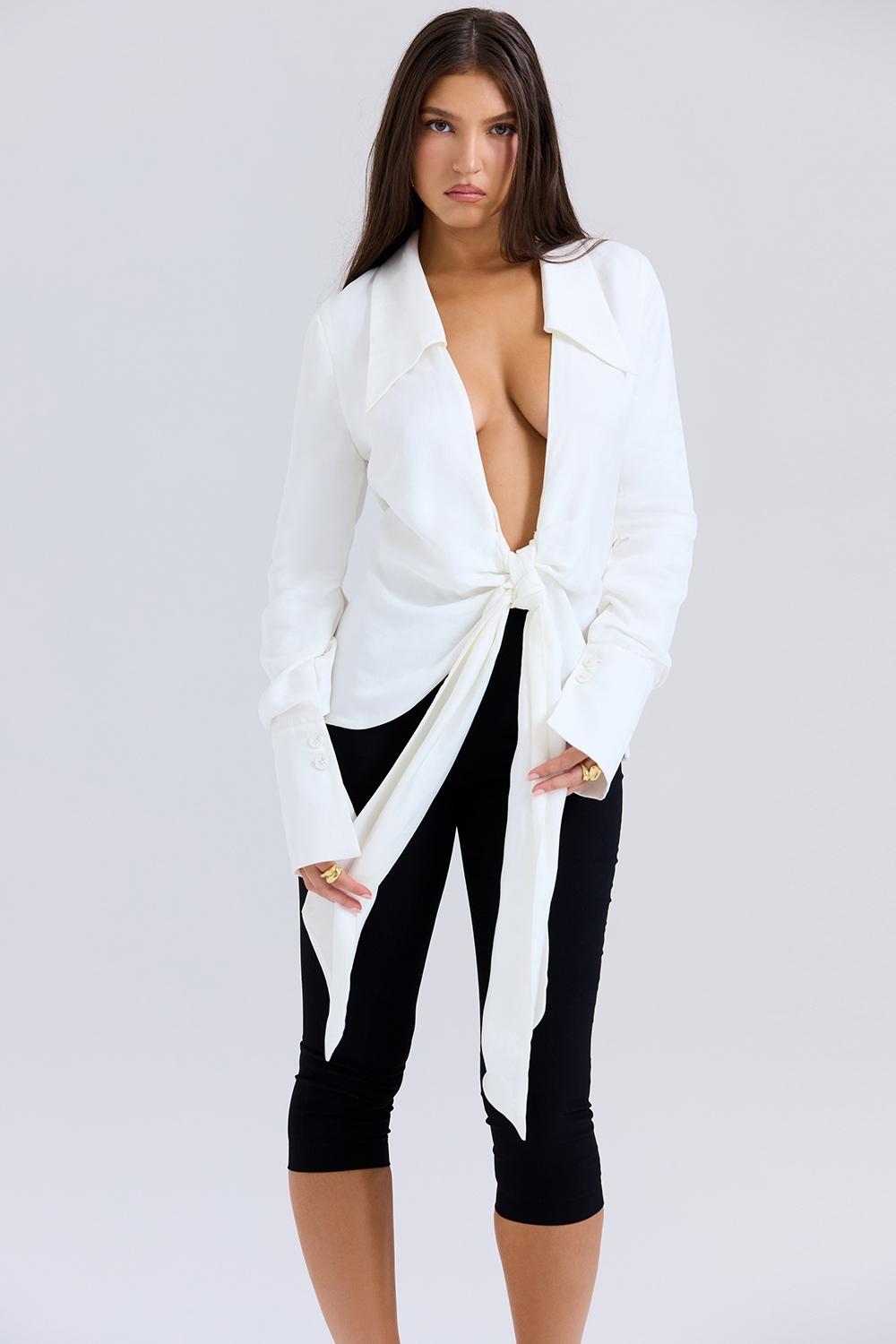 Hope  white draped tie front shirt - sale Product Image
