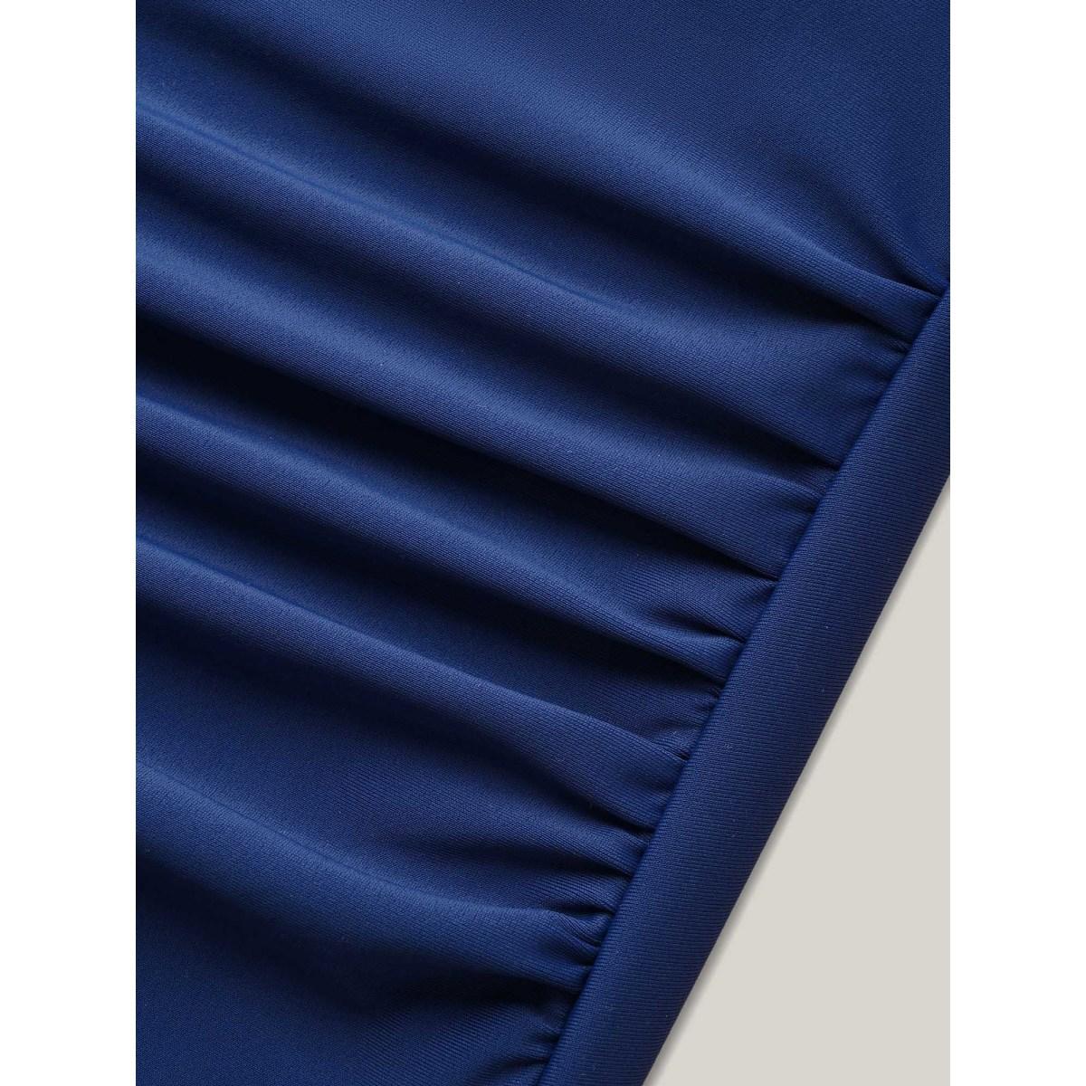 Plus Size Stripes and Solid Surplice One-Piece Swimsuit Women's Swimwear Indigo Beach Gathered Curve Bathing Suits High stretch One Pieces BloomChic 22-24/3X Product Image