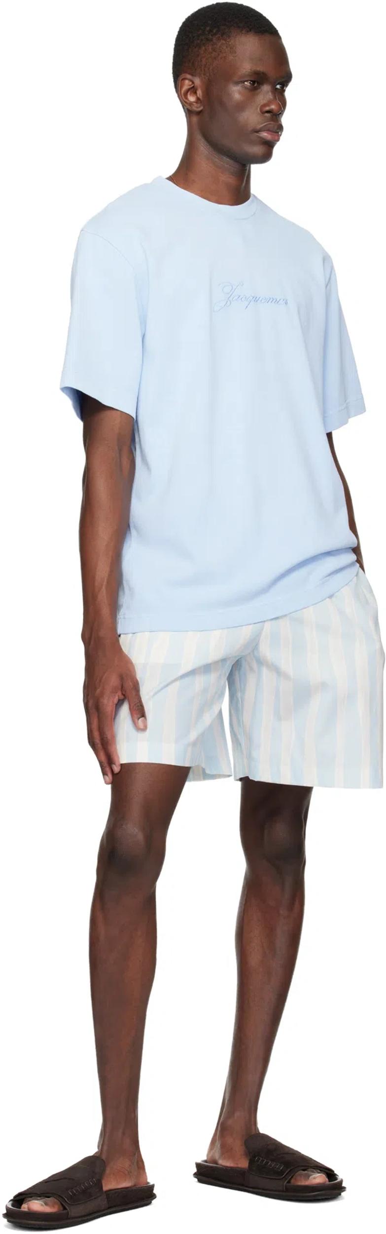 JACQUEMUS Mens Blue Pigmento Log-embroidered Cotton T-shirt Xl Product Image