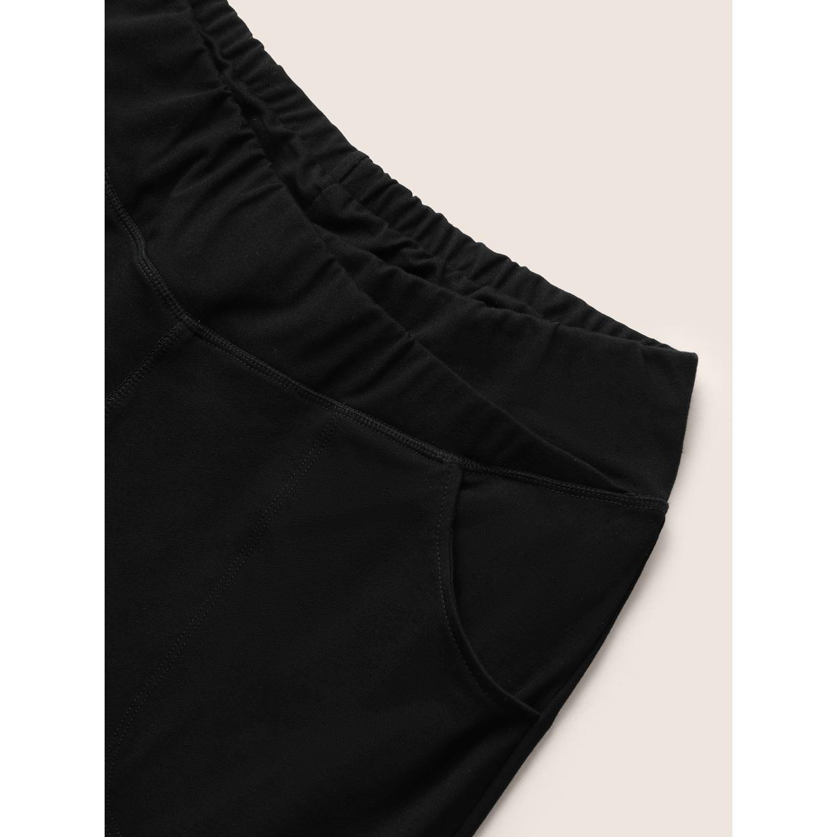 Plus Size Flare Leg Crossover Detail Elastic Waist Pants Women Black Elegant Flare Leg High Rise Everyday Pants BloomChic 18-20/2X Product Image