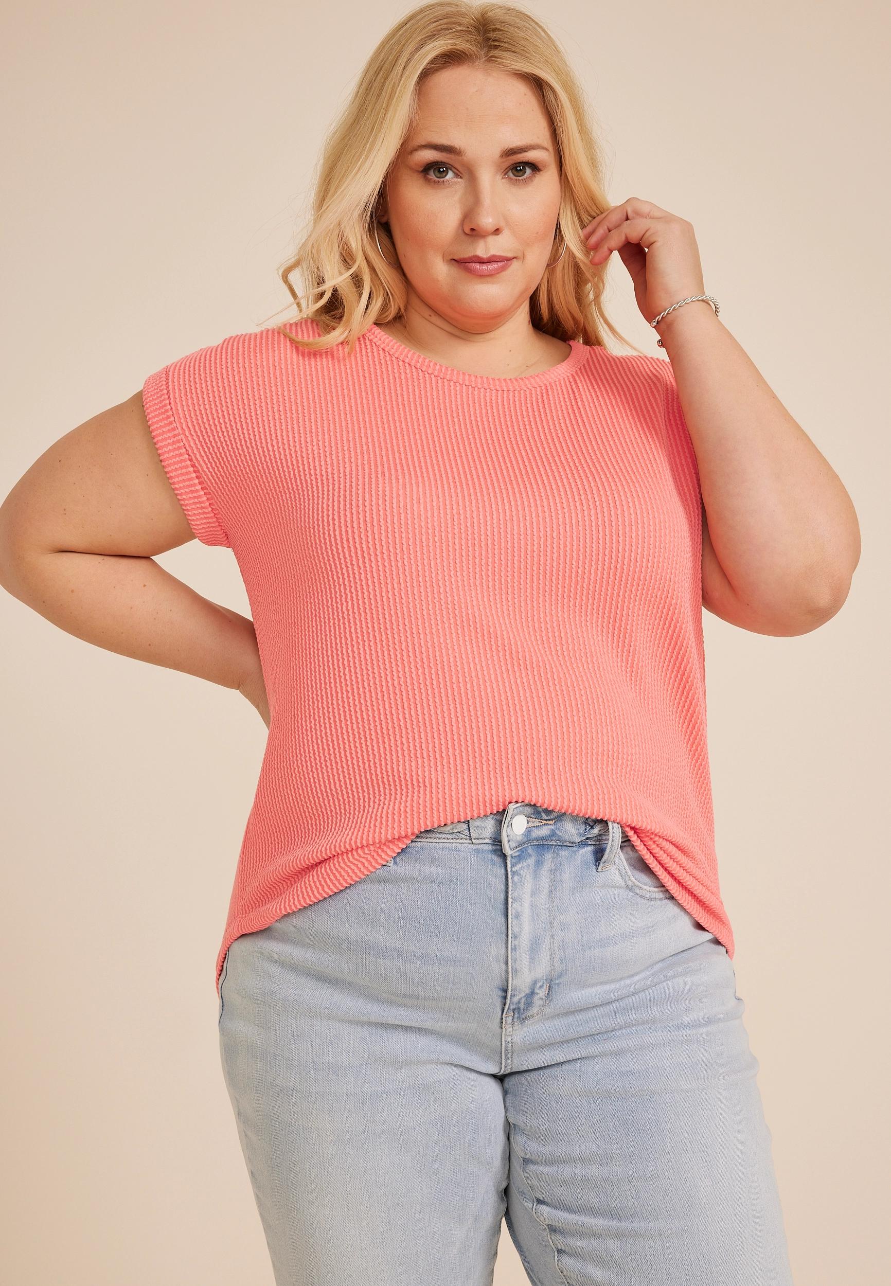 Maurices 4X Plus Size Womens 24/7 Clara Wavy Ribbed Short Sleeve Tee Green Product Image