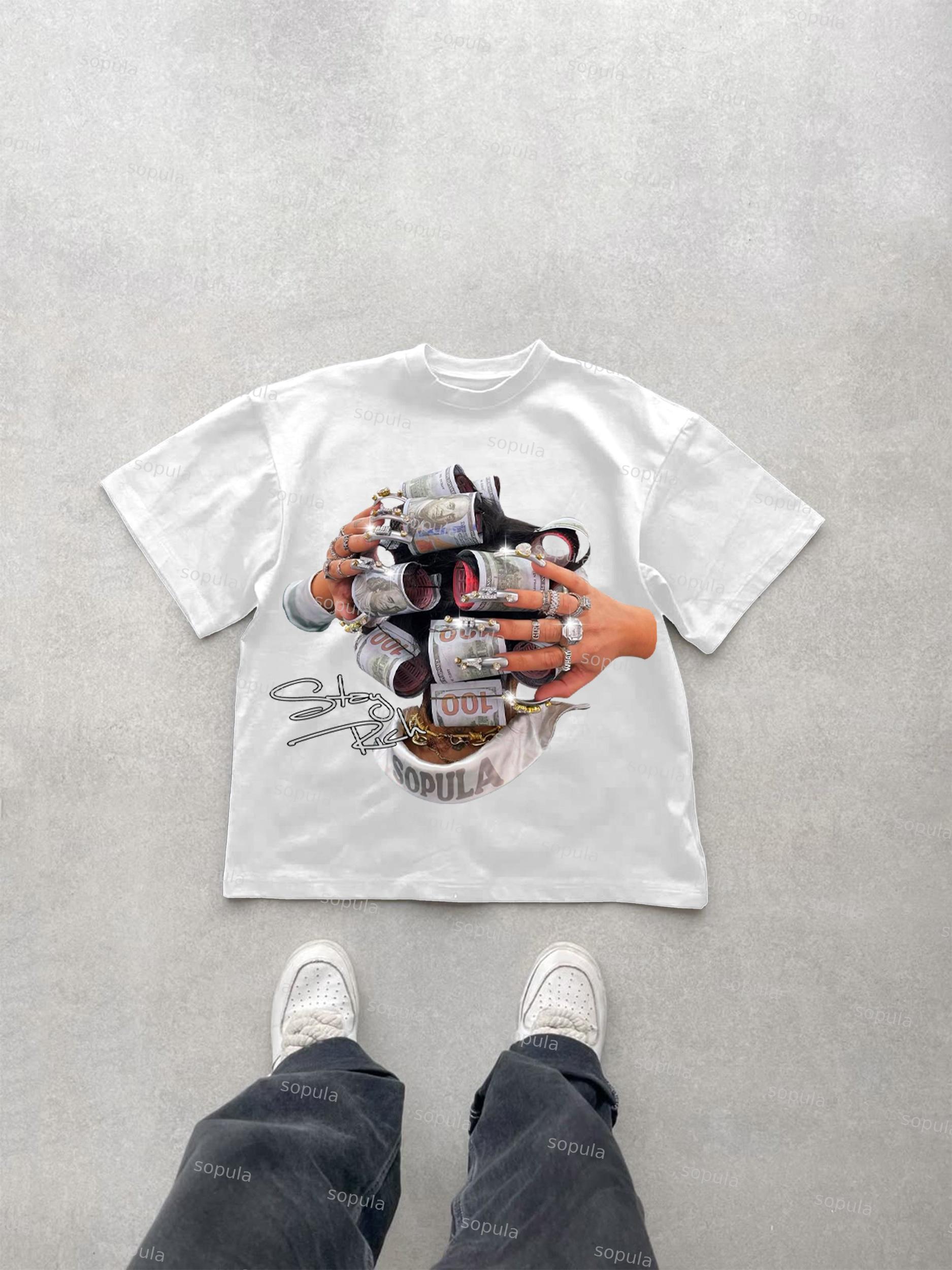 Stay Rich In Street Culture Portrait Graphic Cotton T-shirt Product Image