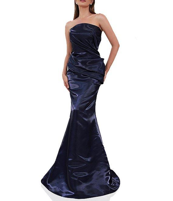 Terani Couture Strapless Pleated Bodice Shimmer Organza Mermaid Gown Product Image