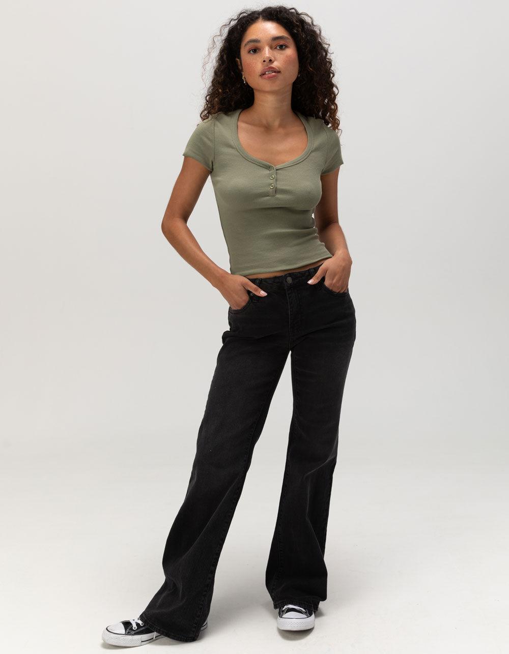 FULL TILT Womens Henley Top - HEATHER GRAY Product Image