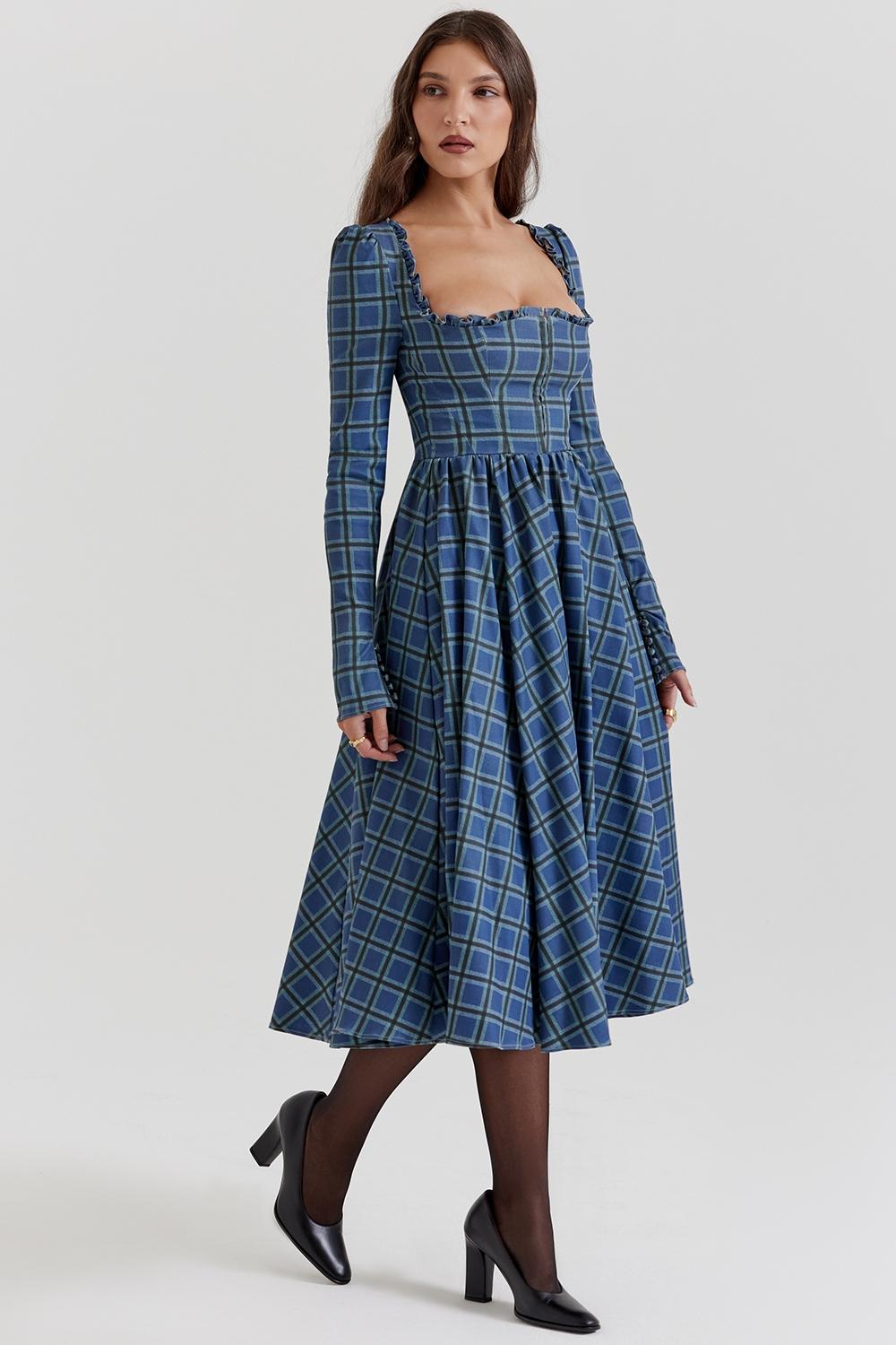 Delia  blue tartan midi dress Product Image