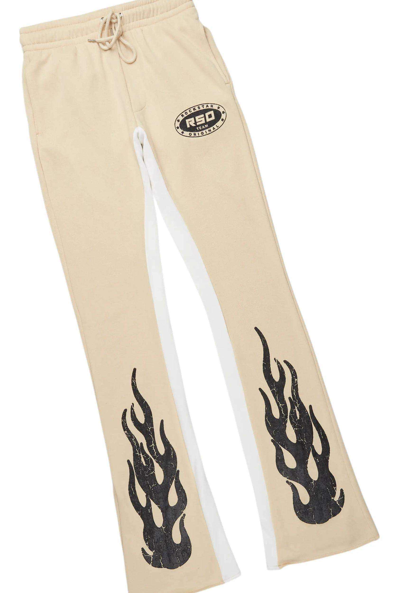 Amos White/Beige Double Layer T-Shirt/Stacked Baggy Pant Set Male Product Image