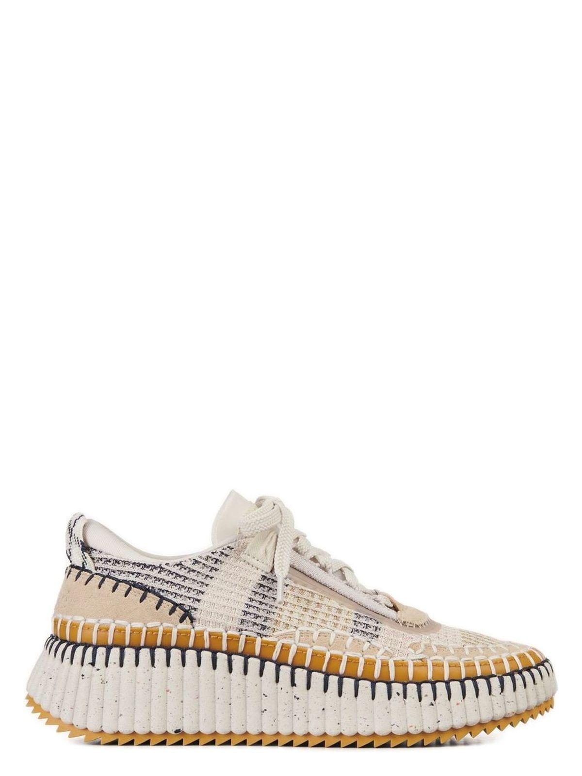 CHLOÉ Nama Embroidered Suede And Recycled-mesh Sneakers In Biscotti Beige Product Image