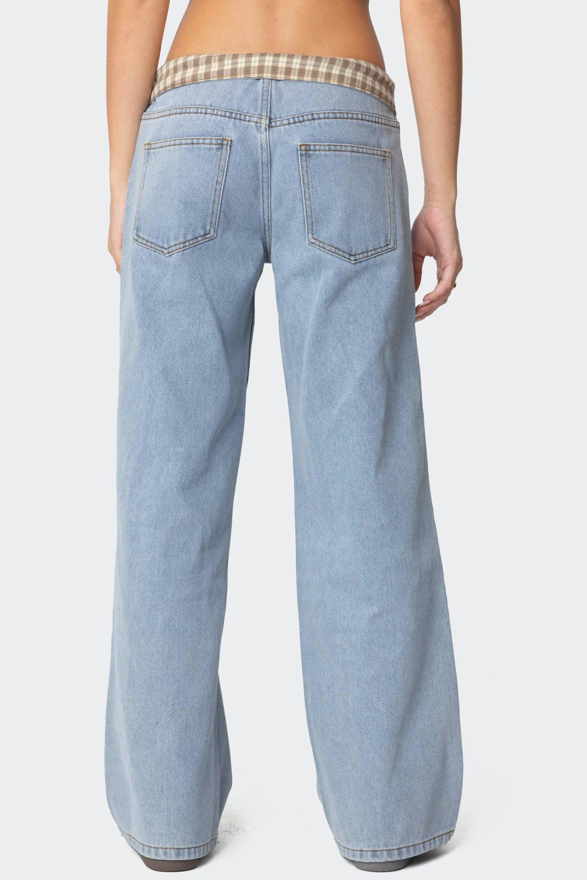 Peekaboo Plaid Low Rise Baggy Jeans Product Image