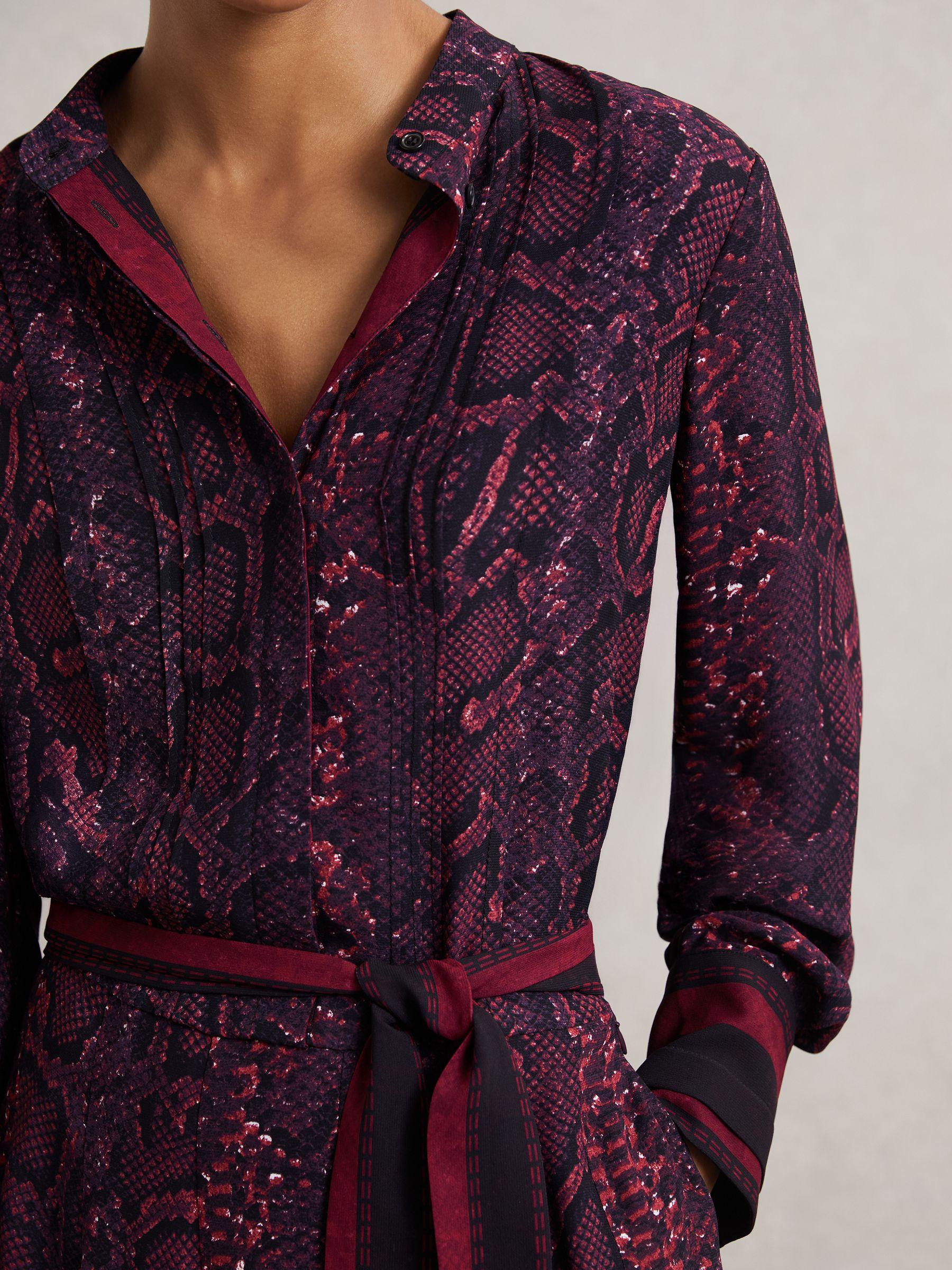 Snake-Print Belted Mini Dress in Burgundy/Black Product Image