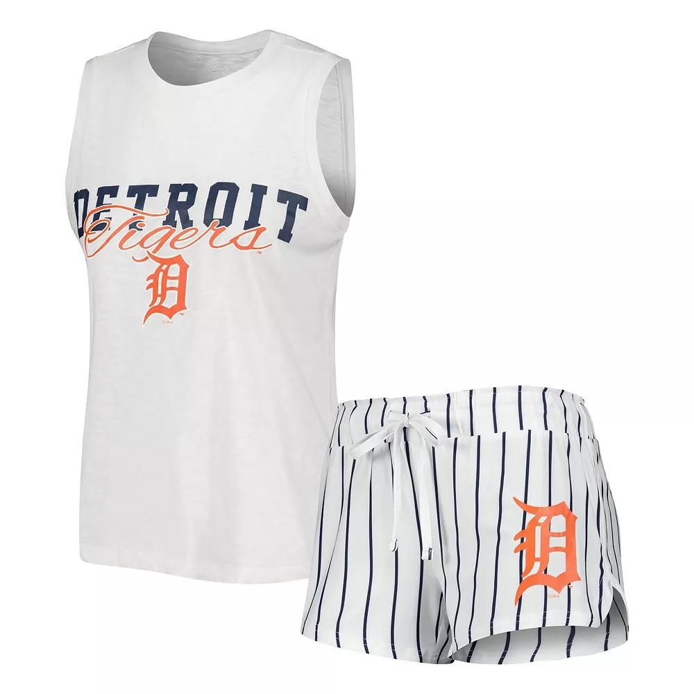 Women's Concepts Sport White Detroit Tigers Reel Pinstripe Tank Top & Shorts Sleep Set, Size: Large Product Image