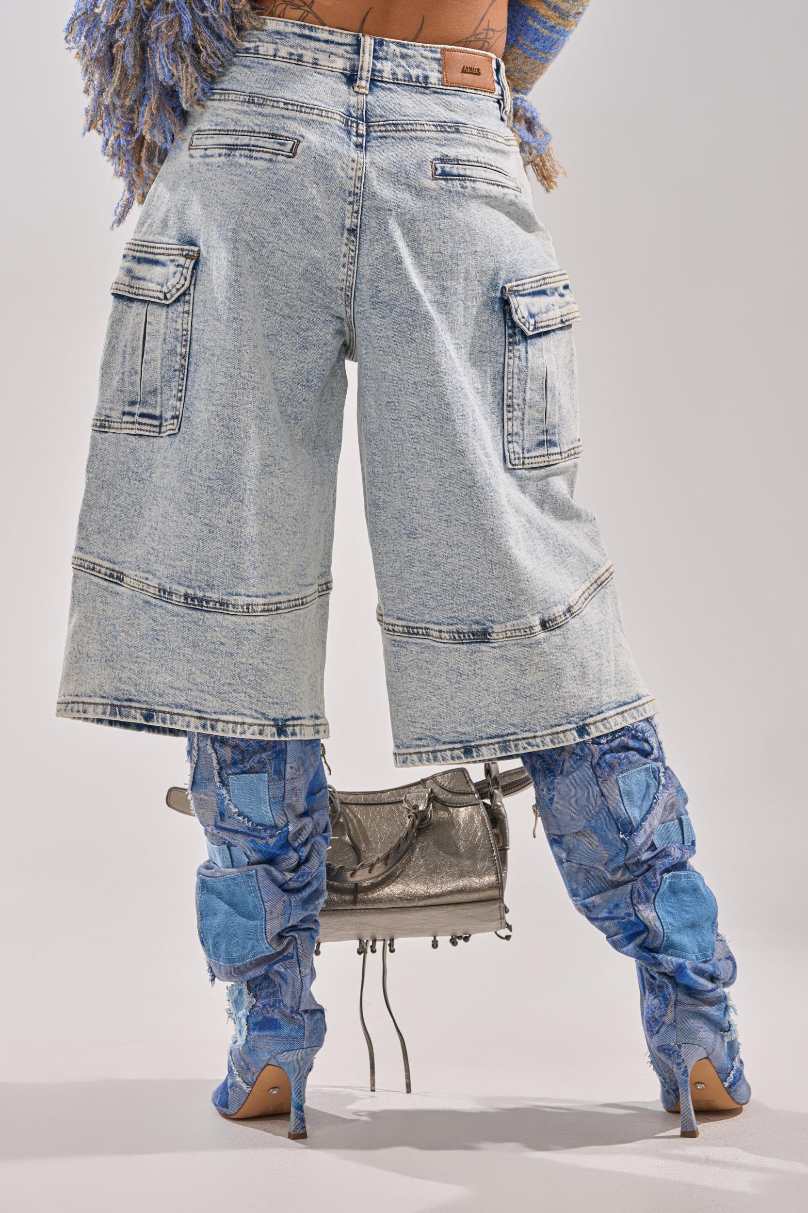 FORGET ME NOT DENIM CARGO BERMUDA SHORT Product Image