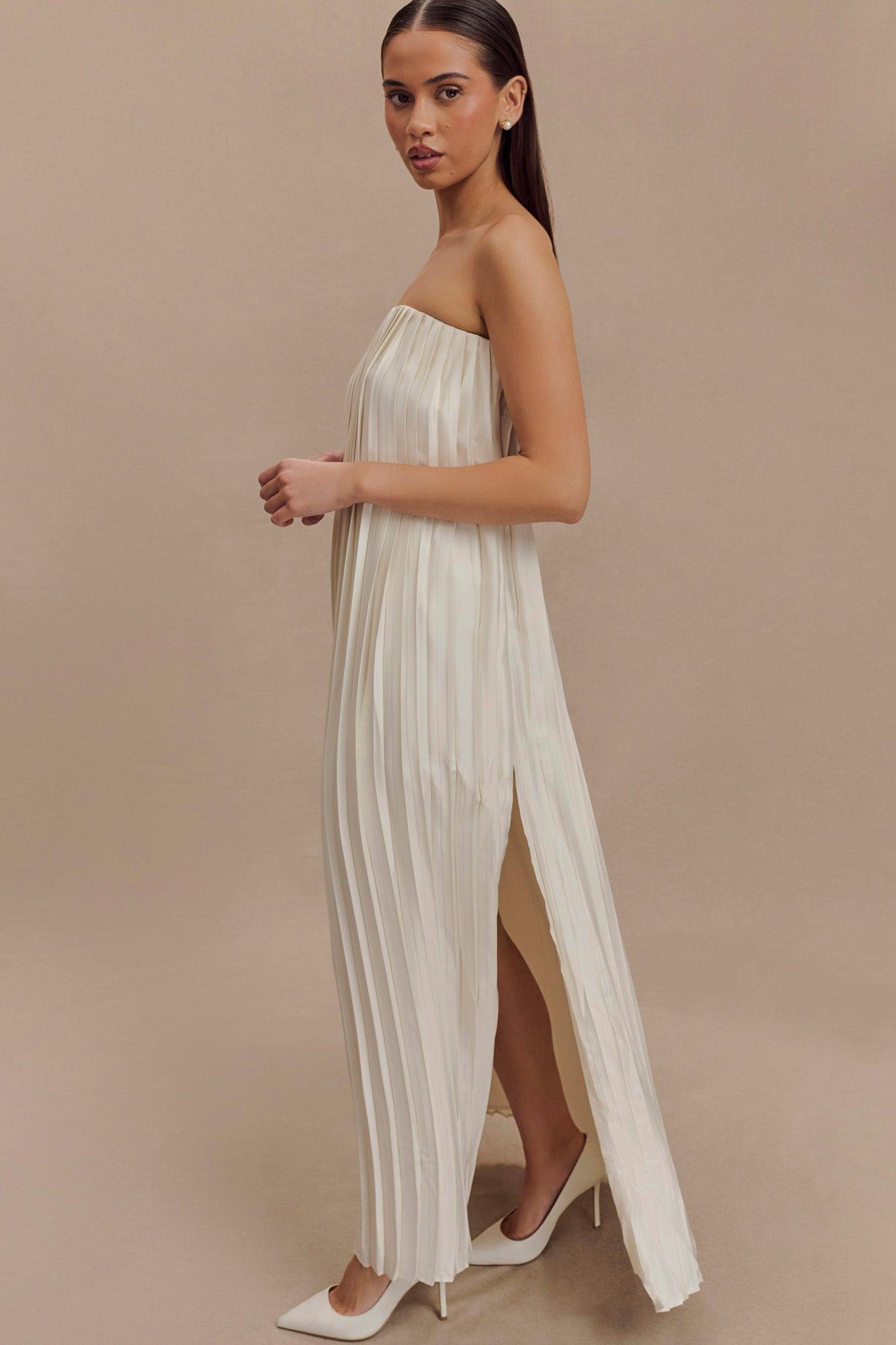 Myrah Plisse Strapless Maxi Dress - Ivory Product Image