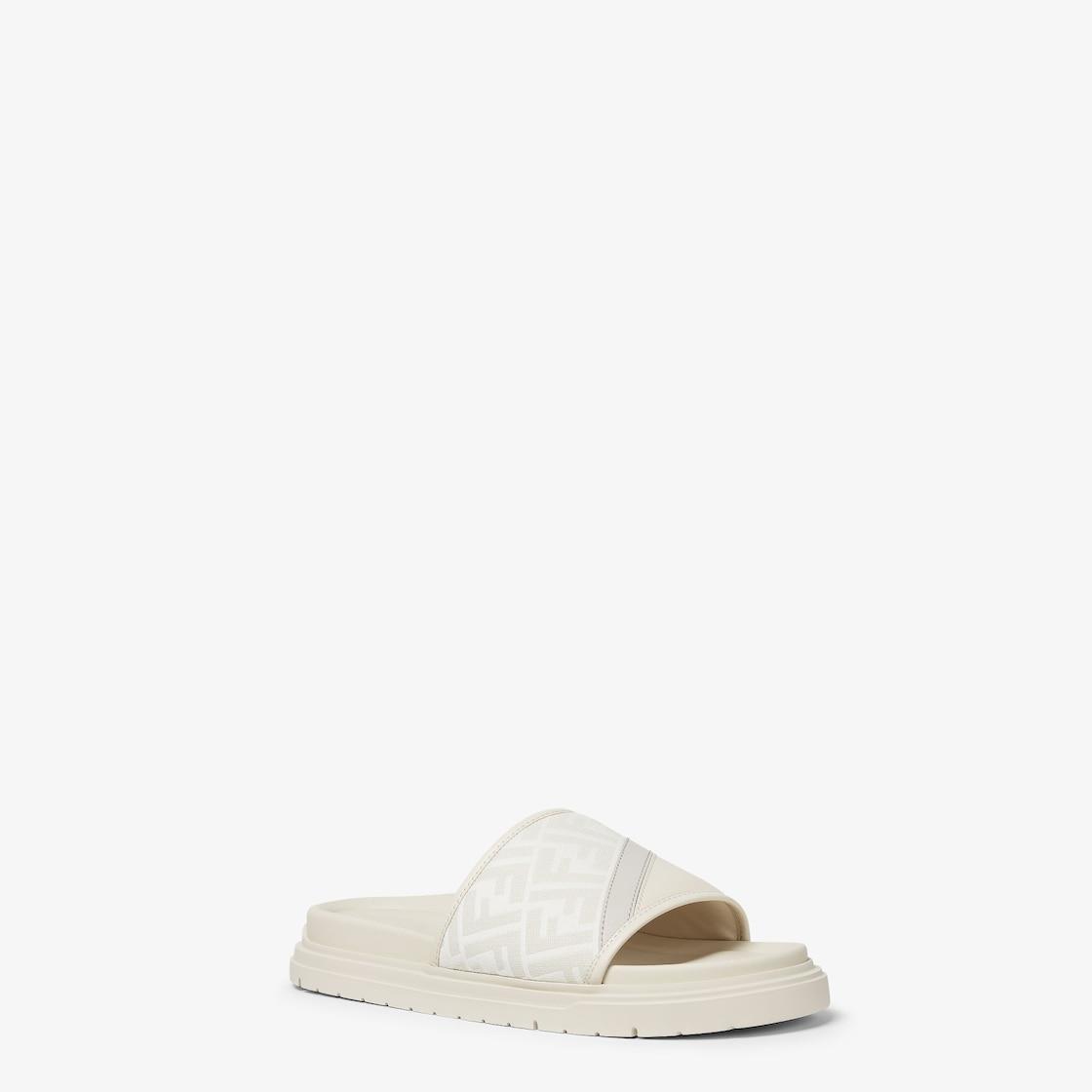 Fendi Diagonal SlidesWhite FF jacquard and leather slides Product Image
