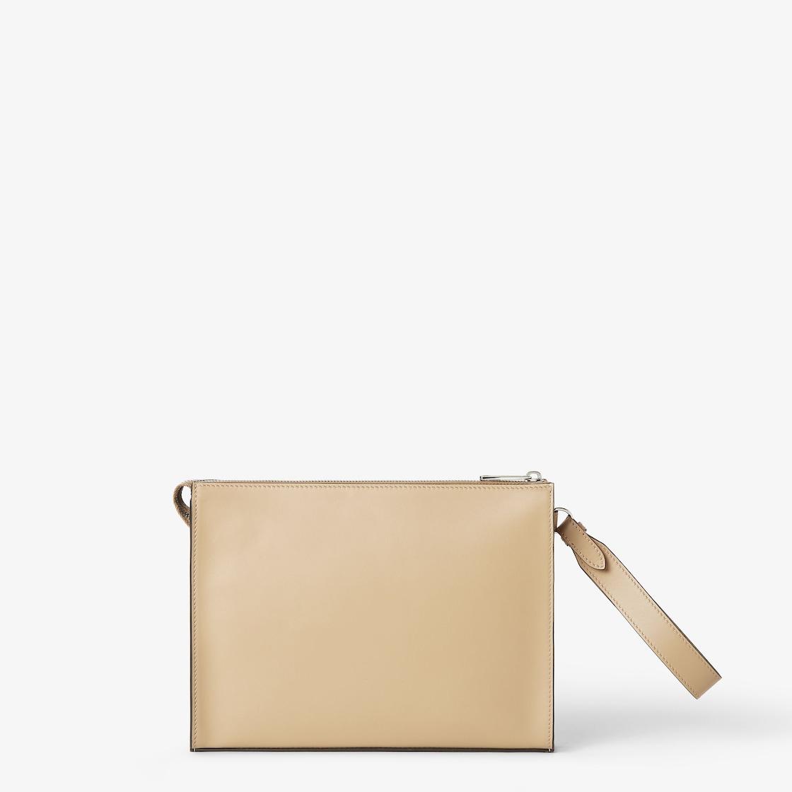 FF Squared ClutchBeige leather and FF Canvas pouch Product Image
