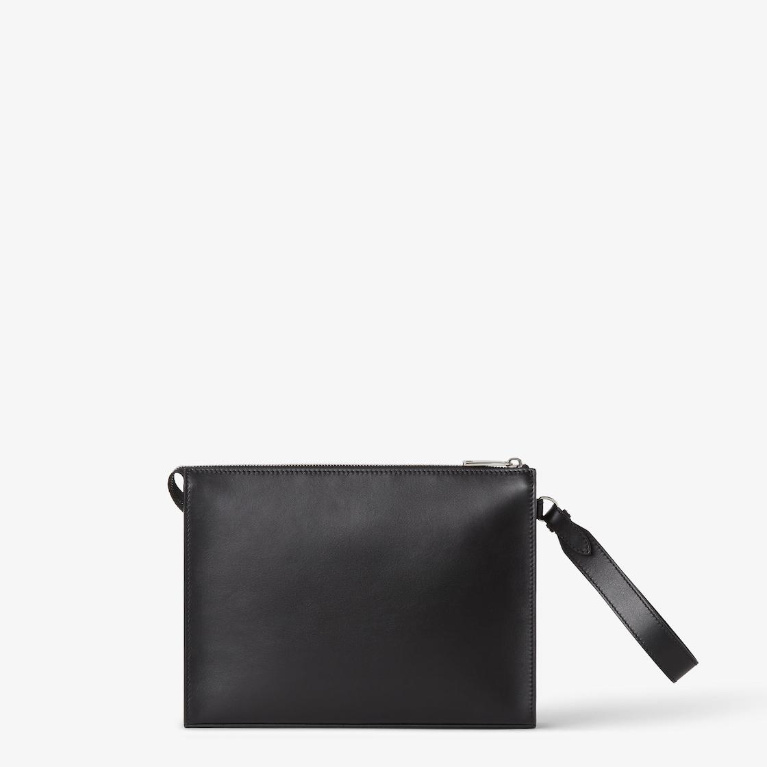 FF Squared ClutchBlack leather and black FF Canvas pouch Product Image