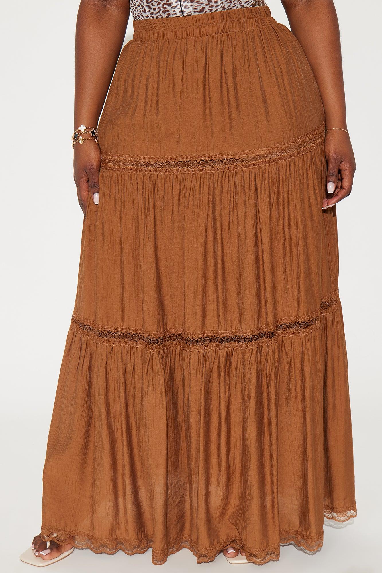Natalia Tiered Gauze Maxi Skirt - Brown Product Image